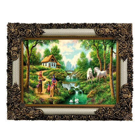 تابلو فرش ماشینی طرح روستا جنس نخ پنبه کاشانی