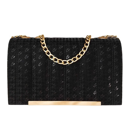 کیف مجلسی زنانه مشکی مدل بند زنجیری چرم مصنوعی