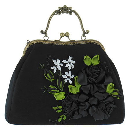 کیف مجلسی زنانه روبان دوزی مخمل بدون بند تک دسته