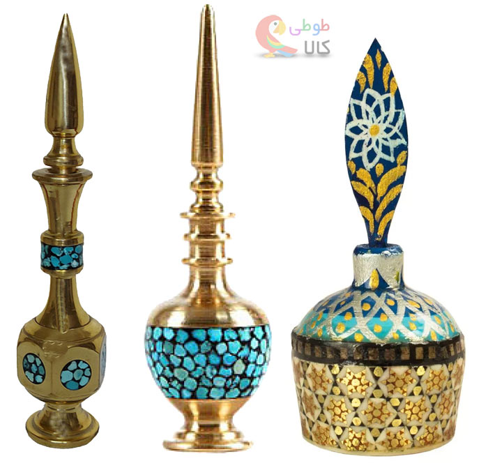 سرمه دان برنجی فیروزه کوبی شده