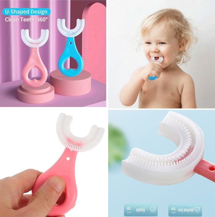 حرید مسواک چرخشی یو شکل سیلیکونی کودک